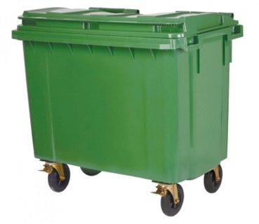 Roots Dust Bin, 1100 L, Green, Four-Wheeled HDPE Plastic Injection — image 1