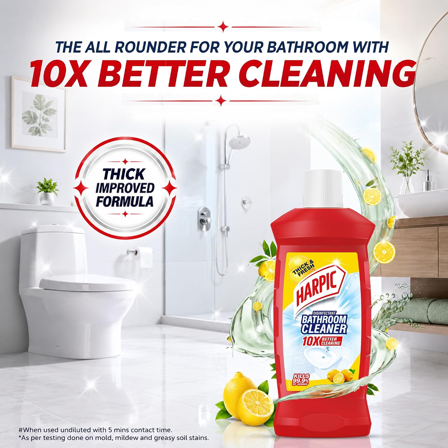 Harpic Disinfectant Bathroom Cleaner Liquid, Lemon or Floral - 1 L — image 8