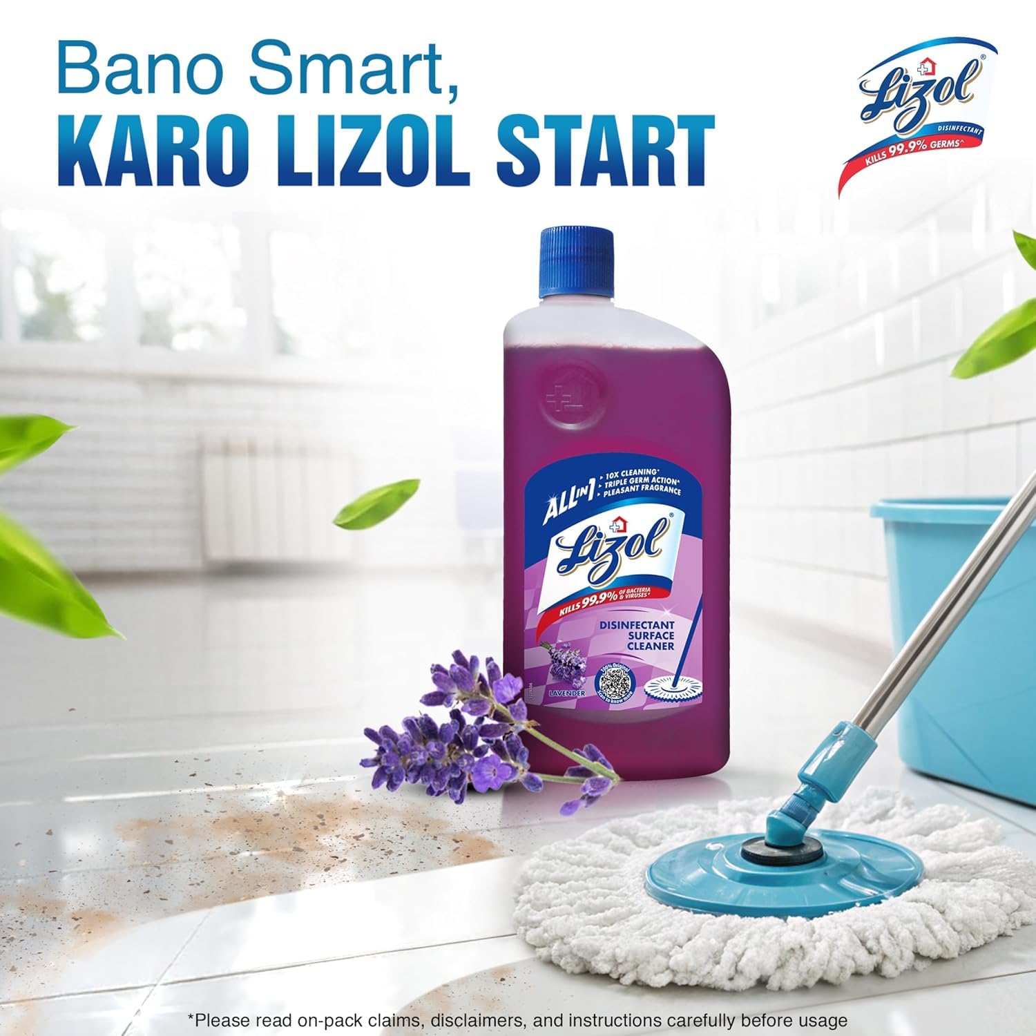 Lizol Disinfectant Surface & Floor Cleaner Liquid,, Lavender - Purple - 975 ml — image 2