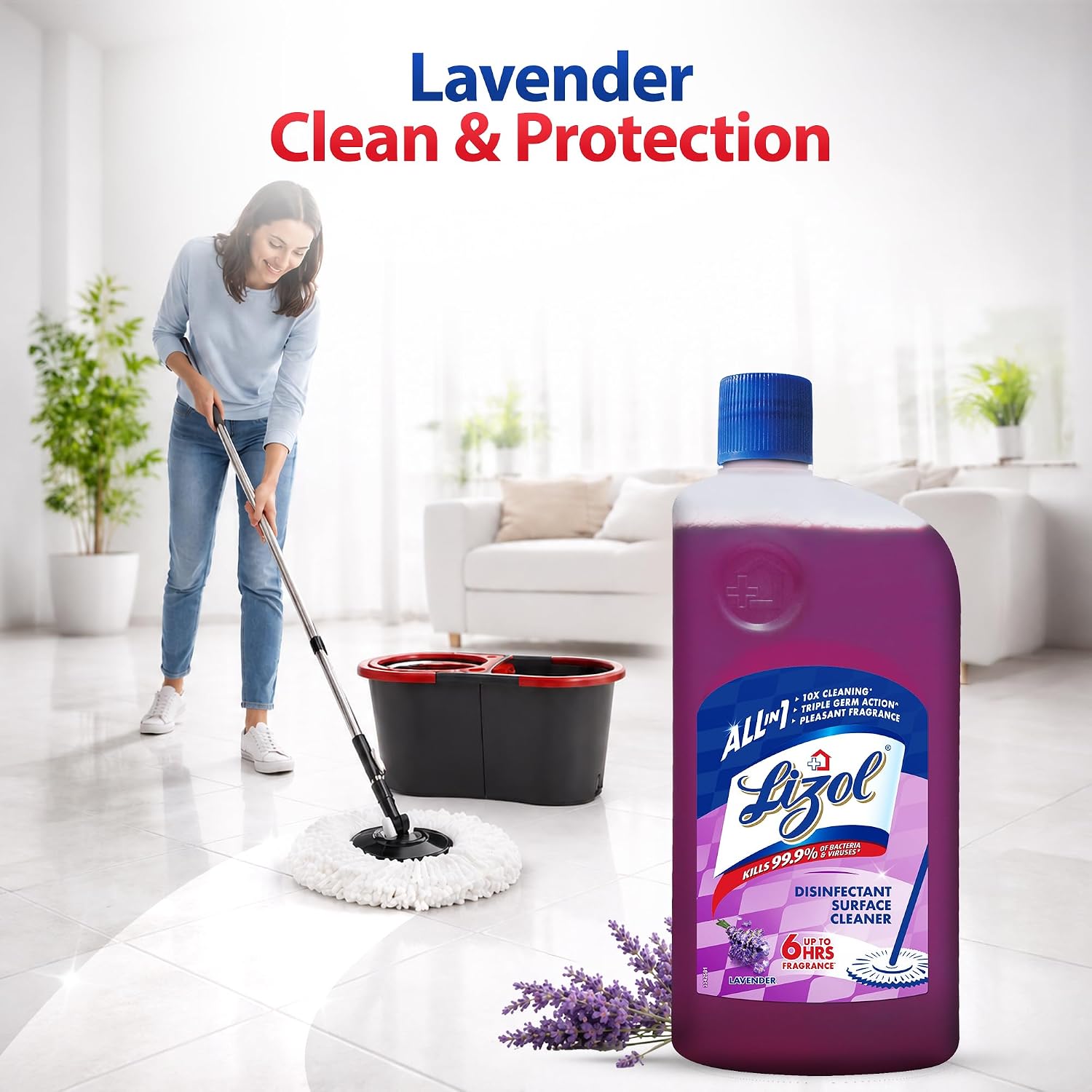 Lizol Disinfectant Surface & Floor Cleaner Liquid,, Lavender - Purple - 975 ml — image 3