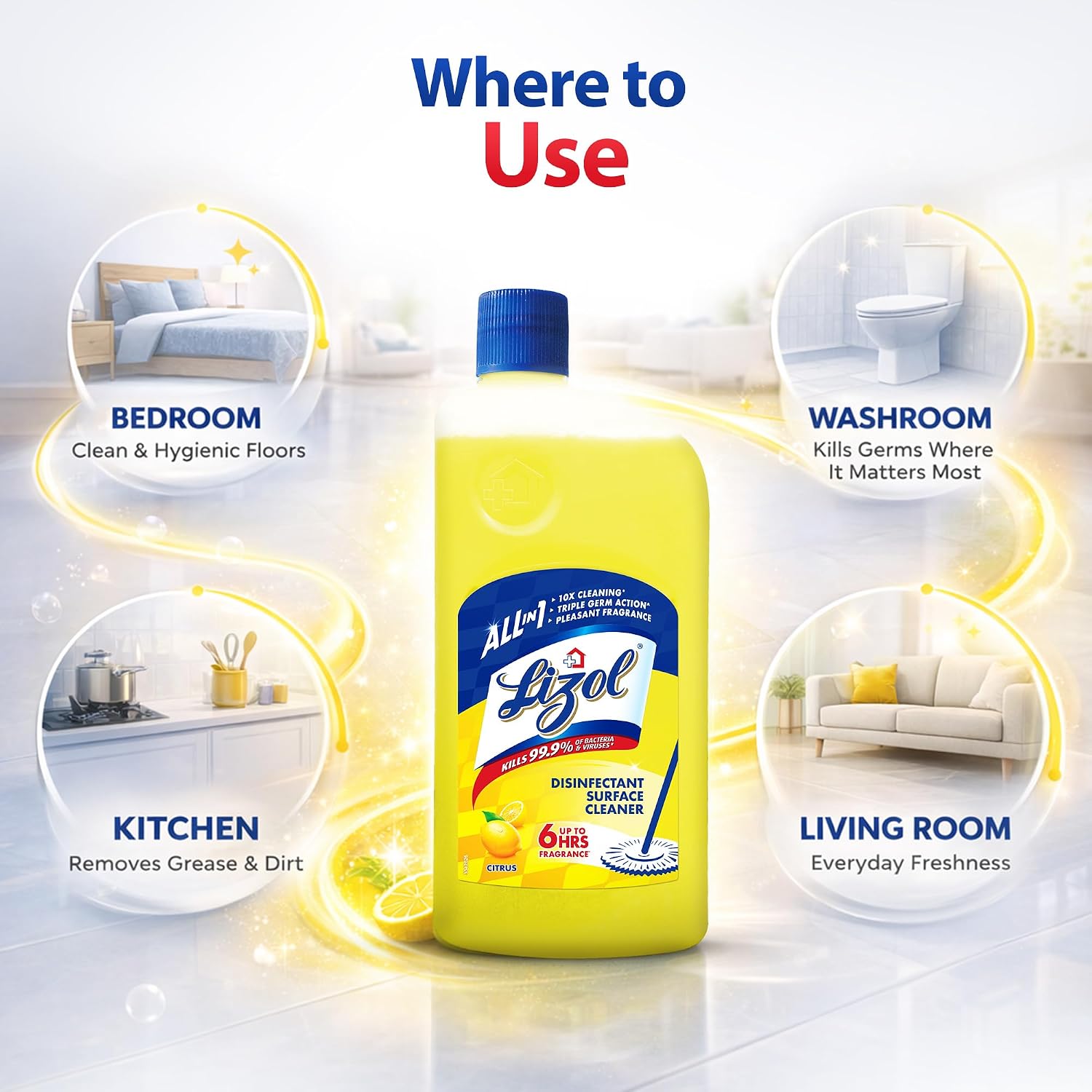 Lizol Disinfectant Surface & Floor Cleaner Liquid,, Citrus - Yellow - 975 ml — image 5