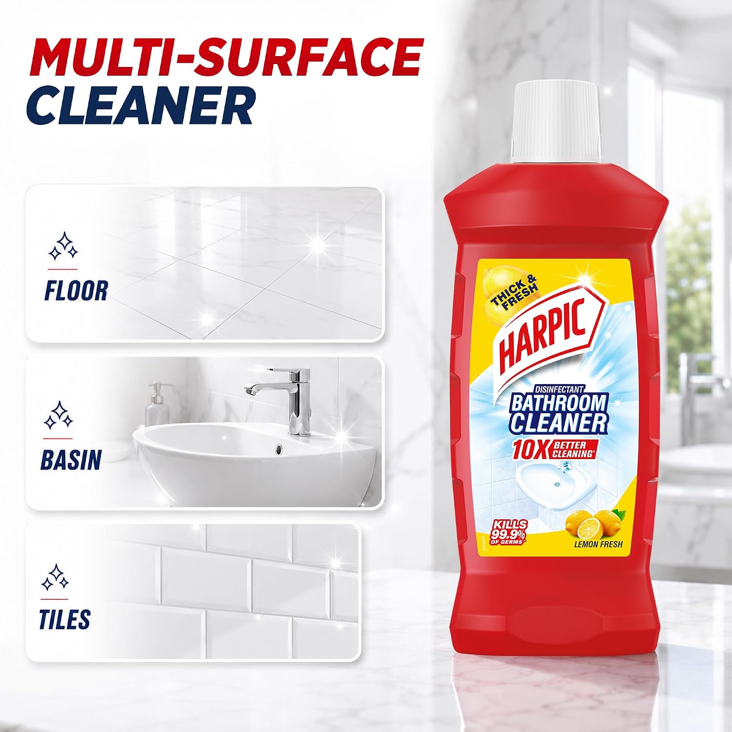 Harpic Disinfectant Bathroom Cleaner Liquid, Lemon or Floral - 1 L — image 5