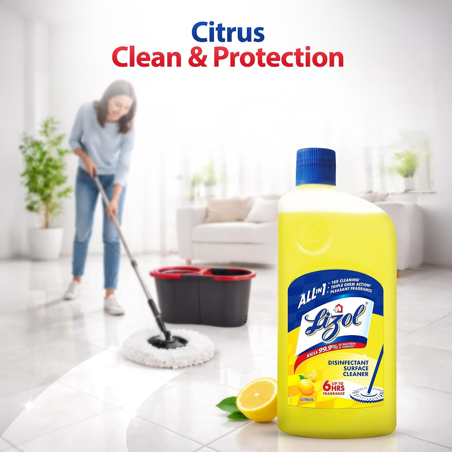 Lizol Disinfectant Surface & Floor Cleaner Liquid,, Citrus - Yellow - 975 ml — image 4