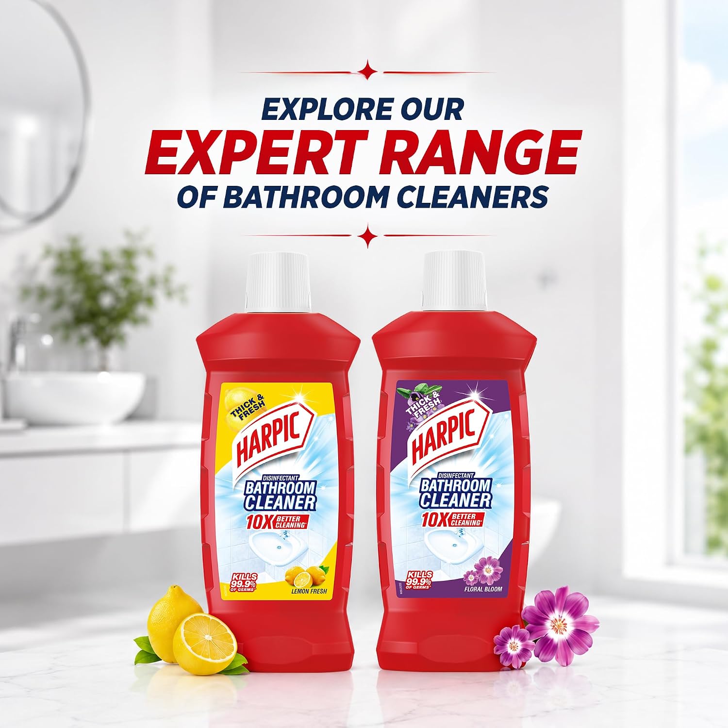Harpic Disinfectant Bathroom Cleaner Liquid, Lemon or Floral - 1 L — image 2
