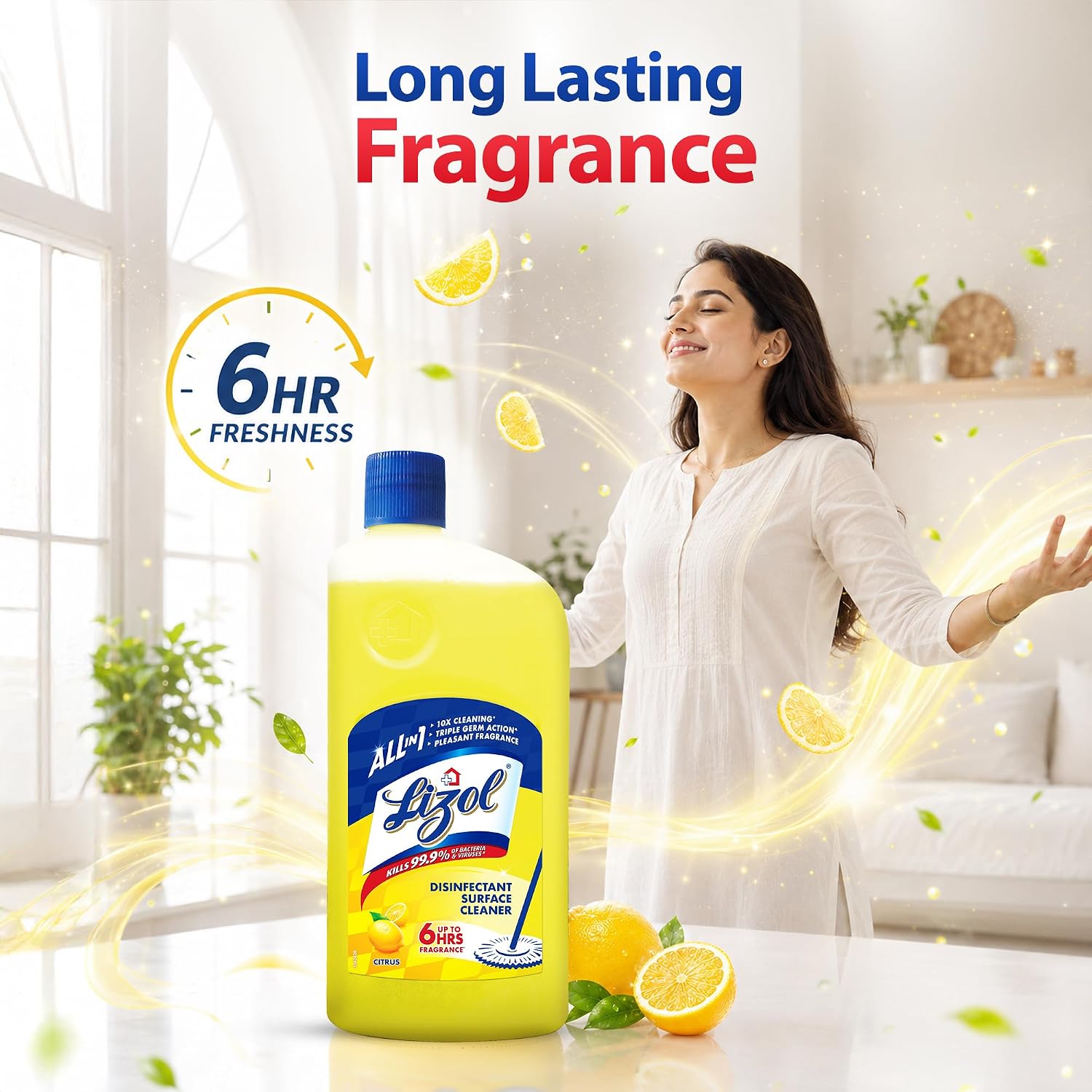Lizol Disinfectant Surface & Floor Cleaner Liquid,, Citrus - Yellow - 975 ml — image 2
